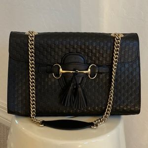 Gucci Emily Micro GG Black Guccissima Leather Shoulder Handbag